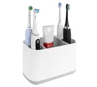 Linkidea Support pour Brosse à Dents électrique, Plastique pour Plan de Travail, Organiseur à 5 Compartiments pour Brosse à Dents, Compatible Oral-B IO, Philips Sonicare ProtectiveClean (Blanc+Gris)