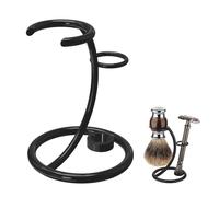 Linkidea Support pour rasoir et blaireau, porte-outil en acier inox pour douche & salle de bain, compatible avec Merkur 34C, Henson AL13, Gillette Labs, rasoirs de sécurité (chrome/noir)