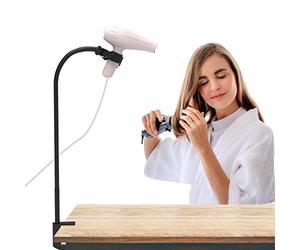 Linkidea Support pour sèche-cheveux mains libres, bras flexible 33,5 po avec pince, support pour sèche-cheveux portatifs, compatible avec bureaux jusqu’à 2,4 po d’épaisseur (noir)
