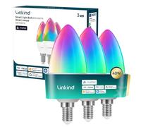 Linkind Ampoule Connecté Wifi, LED E14 Matter RGBTW, B38 Bougie, 1800K-6500K, 16M de Couleurs, Dimmable, Sync Musicale, CRI > 90, Compatible Apple Home/Alexa/SmartThings/AiDot, 470 lm, 4,8W, Lot de 3