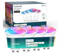 Linkind Ampoule Connectée GU10 WiFi 400LM, Dimmable 1-100%, 4,8W, Lot de 4 | 1800K-6500K, Sync Musicale, Contrôle Vocal, IRC≥90, 4.8W=50W, 16M de Couleurs, Compatible avec Alexa/Apple Home/Google Home