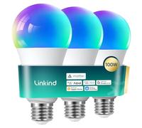Linkind Ampoule Connectée Wi-Fi LED E27 Matter, 1600LM, 14W=100W, RGBTW avec 104 Scènes, 2,4 GHz, Apple HomeKit/Alexa/Siri/Google/SmartThings, A67, Lot de 3