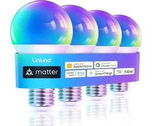 Linkind Ampoule Connectée WiFi, Ampoule LED E27 Multicolore RGB 1800K-6500K, Dimmable 9W 800LM, Compatible avec Alexa/Google Home/SmartThings, Synchronisation Musicale, pour Noël, Fête, 4 PCS