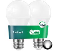 Linkind Ampoule LED E27 A60 1521lm, 7,2W=100W，5000K, 50000h, 2PCS | Ø60×120mm, angle d'éclairage de 220°, IRC ≥ 80, non Dimmable, Finition mate pour le bureau et le salon