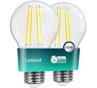 Linkind Ampoule LED E27 Vintage Ultra Efficace, 3,8W = 60W, 2700K Blanc Chaud, Classe Énergétique A, Filament A60 Edison 806 lm, Angle 320°, Verre Transparent, Lot de 2