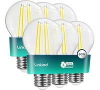 Linkind Ampoule LED E27 Vintage Ultra Efficace, 7,2W = 100W, 2700K Blanc Chaud, Classe Énergétique A, 1521lm, Angle 320°, A60 Verre Transparent, Lot de 6