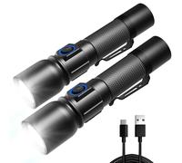 Linkind Lampe de Poche LED Rechargeable via USB-C, 1000LM, 7 Modes(Turbo/Stroboscope/Verrouillage), Lampe Tactique en Aluminium avec Indicateur, Idéale pour Camping et l’Usage Domestique, Lot de 2