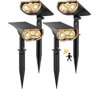Linkind Lampe Solaire Extérieur avec Détecteur de Mouvement 1000Lm, 3000K Blanc Chaud, 3 Modes (y Compris Éclairage Continu), Spot Solaire d'Allée, StarRay IP67 Solaire LED Projecteur de Jardin, 4PCS