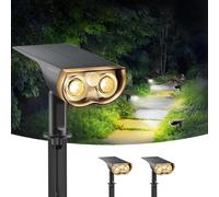 Linkind Lampe Solaire Exterieur Detecteur de Mouvement 1000LM, 3000K Blanc Chaud & 6500K Blanc Froid, 24 LED Spot Solaire avec 3 Modes, IP67 Étanche, Projeteur Solaire pour Jardin/Allée, Lot de 2