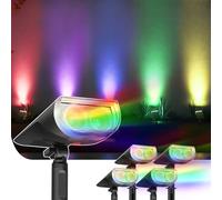 Linkind Lampe Solaire Extérieur RGB, Lampe Colorée avec 10 Modes d'Éclairage, IP67 Lampe Solaire Jardin, 2 en 1 Montage Projecteur Solaire pour Halloween Noël, 4 Pcs [Energy Class A]
