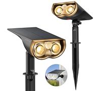 Linkind Lampes Solaires Extérieur Détecteur de Mouvement 1000LM, Spot Extérieure Étanche IP67, 3000K Blanc Chaud Lampe solaire très Lumineuse pour Jardin, Garage, Lot de 2