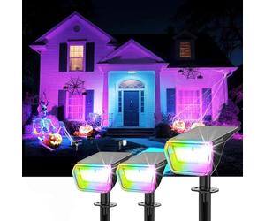 Linkind Lot de 3 lampes solaires colorées de jardin, RVB et blanc, 10 modes, avec indicateur de charge et durée de combustion ultra longue, projecteur solaire résistant aux intempéries pour fête,