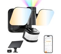 Linkind Projecteur Led Extérieur Connectée à Double Alimentation, Lampe 25W/3000LM Alimenté par Solaire & CA, Applique Extérieure IP65 avec Détecteur de Mouvement, Minuterie & Veilleuse RGB