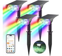 Linkind Spot Solaire Exterieur Intelligent SL5 avec Détecteur de Mouvement, 16 Millions de Couleurs, Contrôle de Groupe, Synchro Musique, Alarme Lumière Rouge, IP65 Lampe de Jardin, Court, Lot de 4