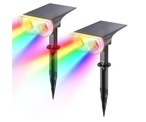 Linkind Spot Solaire Extérieur Multicolore, LED Lampes Solaires Etanche IP67, Projecteur Solaire Réglable 650LM avec 2 Modes d'Éclairage, Lumière Colorée pour Jardin, Allée, Noël, Halloween, 2PCS