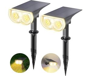 Linkind Spot Solaire Extérieur, StarRay 800lm avec Capteur de Lumière, 3000K Blanc Chaud, Applique Solaire Étanche IP65, Lampes Solaires de Jardin LED, avec 3 Modes, Lot de 2