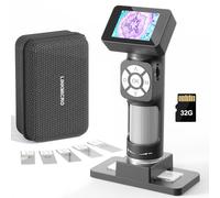 LINKMICRO LM112 Microscope portable avec écran de 2", kit de microscope portable 500x avec étui, loupe USB avec 8 lumières LED pour adultes, 5 lames de microscope biologique, 32 G