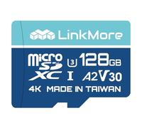 LinkMore Carte micro SDXC 128 Go, A2, UHS-I, U3, V30, compatible classe 10, vitesse de lecture jusqu'à 160 Mo/s, vitesse d'écriture jusqu'à 100 Mo/s, adaptateur SD inclus