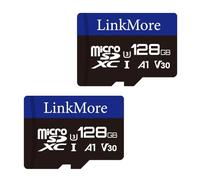LinkMore Lot de 2 cartes micro SDXC de 128 Go, A1, UHS-I, U3, V30, classe 10, vitesse de lecture jusqu'à 95 Mo/s, vitesse d'écriture jusqu'à 45 Mo/s, adaptateur SD inclus
