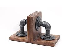 LINKPIPES Serre-Livres de Table en Bois Rustique, décoration Industrielle, Support de Livres Robuste pour Livres et Films 1 Paire (argenté)