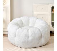 LinkRomat Pouf poire avec rembourrage, en fausse fourrure pour adultes avec soutien du dossier bas, accoudoirs, pouf moelleux avec structure confortable pour chambre à coucher, salon, jeu, blanc