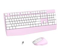 Links9+ Ensemble clavier et souris sans fil, 104 touches 2,4 GHz avec repose-poignet et souris sans fil pour Windows, Mac OS PC/ordinateur/ordinateurs portables/ordinateurs de bureau (rose)