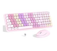 Links9+ Ensemble clavier et souris sans fil colorés, couleurs arc-en-ciel dégradées, 100 touches et souris optique 2,4 GHz pour Windows, Mac, ordinateur portable, PC, bureau (rose coloré)