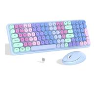 Links9+ Ensemble clavier et souris sans fil rétro violet avec capuchons ronds et souris optique, connexion Plug and Play 2,4 GHz pour Windows, Mac, ordinateur portable, PC, bureau (violet coloré)