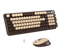 Links9+ Ensemble clavier sans fil et souris optique, clavier rétro 2,4 GHz pour machine à écrire Windows, Mac, PC et ordinateur portable (café)