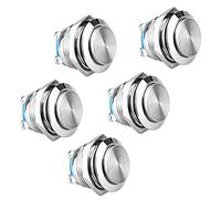 Linkstyle 19mm Bouton Poussoir Momentané, 12V SPDT Interrupteur ON/OFF Rond Autobloquant, Bouton Poussoir Métallique Bouton de Démarrage pour Voiture, 5Pcs