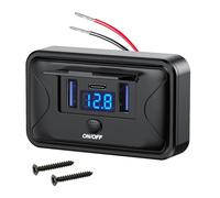 Linkstyle Prise USB RV, Double Prise USB A 18W et USB C 36W avec Voltmètre et Interrupteur pour 12V Voiture Bateau Camion