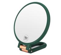 Linkstyle Specchio portatile, Specchio per il trucco bifacciale Con ingrandimento 1X 15X, Specchio da Viaggio professionale Con supporto portatile Con manico pieghevole regolabile (Vert)