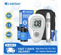 LinkSun Lecteur de glycémie G-425-3 Glucomètre sans codage pour test de diabète 10/50/100 bandelettes et lancettes médicales pour la mesure de la glycémie (MG/MMOL) 100 strips lancets