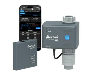 LinkTap G2S Programmateur d'arrosage Intelligent et Gateway, Application en français, Adaptation météo, Détection et Notification d'Erreurs, Portée Plus Large Que WiFi, Autonomie de 2 Ans, IP66