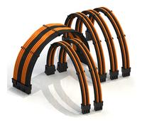 LINKUP - 30cm Rallonge de Câble PSU Super Douce et Flexible Gainée Personnalisée GPU PC Tressé avec Kit de Peigne | 1x 24P (20+4) | 2X 8P (4+4) CPU | 3X 8P (6+2) GPU Set | 300mm - Orange Noir