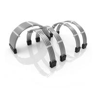 LINKUP - 50cm Câble d’Extension PSU w/Manchon | Conception Personnalisable l’Alimentation GPU| Tressés w/Kit Peignes pour Câbles| 1x24P (20+4)| 2x8P (4+4) CPU| 2x8P (6+2) GPU| 500mm Argent Métallique