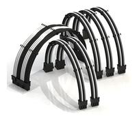 LINKUP - 50cm Rallonge de Câble PSU Super Douce et Flexible Gainée Personnalisée GPU PC Tressé avec Kit de Peigne | 1x 24P (20+4) | 2X 8P (4+4) CPU | 3X 8P (6+2) GPU Set | 500mm - Blanc Noir