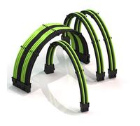 LINKUP - 50cm Rallonge de Câble PSU Super Douce et Flexible Gainée Personnalisée GPU PC Tressé avec Kit de Peigne | 1x 24P (20+4) | 1x 8P (4+4) CPU | 2X 8P (6+2) GPU Set | 500mm - Vert Noir