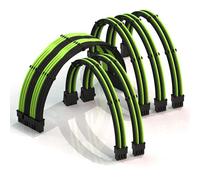 LINKUP - 50cm Rallonge de Câble PSU Super Douce et Flexible Gainée Personnalisée GPU PC Tressé avec Kit de Peigne | 1x 24P (20+4) | 2X 8P (4+4) CPU | 3X 8P (6+2) GPU Set | 500mm - Vert Noir