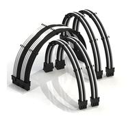 LINKUP - 50cm Rallonge de Câble PSU Super Douce et Flexible Gainée Personnalisée GPU PC Tressé avec Kit de Peigne | 1x 24P (20+4) | 2X 8P (4+4) CPU | 2X 8P (6+2) GPU Set | 500mm - Blanc Noir