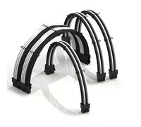 LINKUP - 50cm Rallonge de Câble PSU Super Douce et Flexible Gainée Personnalisée GPU PC Tressé avec Kit de Peigne | 1x 24P (20+4) | 1x 8P (4+4) CPU | 2X 8P (6+2) GPU Set | 500mm - Blanc Noir