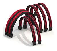 LINKUP - 50cm Rallonge de Câble PSU Super Douce et Flexible Gainée Personnalisée GPU PC Tressé avec Kit de Peigne | 1x 24P (20+4) | 2X 8P (4+4) CPU | 3X 8P (6+2) GPU Set | 500mm - Rouge Noir