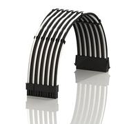 LINKUP - AVA 30cm 24-Broches ATX (20+4) pour Carte mère Câble d'extension d'alimentation PSU tressé et gainé avec Peignes | Conception Robuste et Rigide | Pack Individuel | 300mm - Blanc Noir