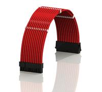 LINKUP - AVA 50cm 24-Broches ATX (20+4) pour Carte mère Câble d'extension d'alimentation PSU tressé et gainé avec Peignes | Conception Robuste et Rigide | Pack Individuel | 500mm - Rouge