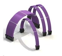 LINKUP - AVA 50cm Câble d’Extension PSU w/Manchon | Conception Personnalisable l’Alimentation GPU | Tressés w/Kit Peignes pour Câbles | 1x24P (20+4) | 1x8P (4+4) CPU | 2x8P (6+2) GPU | 500mm - Violet