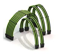 LINKUP - AVA 50cm Câble d’Extension PSU w/Manchon | Conception Personnalisable l’Alimentation GPU | Tressés w/Kit Peignes pour Câbles | 1x24P (20+4)| 2x8P (4+4) CPU| 2x8P (6+2) GPU| 500mm Vert Noir