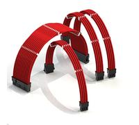 LINKUP - AVA 50cm Câble d’Extension PSU w/Manchon | Conception Personnalisable l’Alimentation GPU | Tressés w/Kit Peignes pour Câbles | 1x24P (20+4) | 1x8P (4+4) CPU | 2x8P (6+2) GPU | 500mm - Rouge