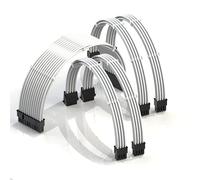 LINKUP - AVA 50cm Câble d’Extension PSU w/Manchon | Conception Personnalisable l’Alimentation GPU | Tressés w/Kit Peignes pour Câbles | 1x24P (20+4) | 2x8P (4+4) CPU | 2x8P (6+2) GPU | 500mm - Blanc