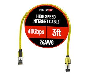 LINKUP - [Certificado 40Gbps Cable de Conexión Ethernet Cat8 Doble Blindaje┃2000MHz (2GHz) Cat8.1┃Cables LAN Prueba del Futuro Compatibles con Cat7A Cat7 Cat6A Redes 25G 10G 1G┃Amarillo┃3ft (0.9m)