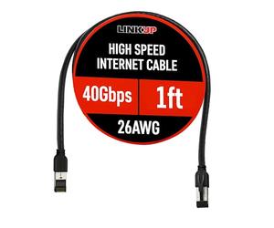 LINKUP - [Certificado 40Gbps Cable de Conexión Ethernet Cat8 Doble Blindaje┃2000MHz (2GHz) Cat8.1┃Cables LAN Prueba del Futuro Compatibles con Cat7A Cat7 Cat6A Redes 25G 10G 1G┃Negro┃1ft (0.3m)